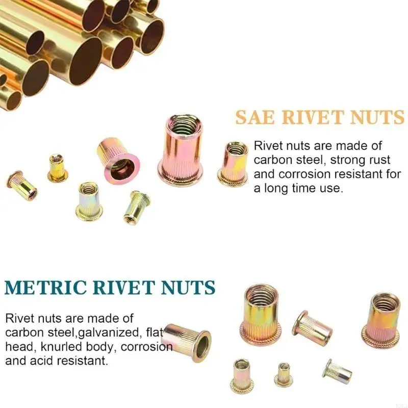 

K3KA Professional 400Pcs Sturdy Carbon Steel Rivets Nut Set Portable Accessory for Automotive and Furniture Applications