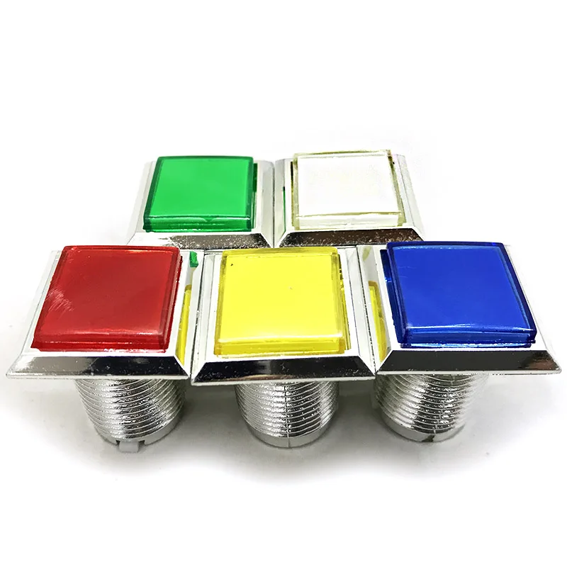 

10 шт., 33 мм, квадратная хромированная кнопка, аркадная кнопка, детали игрового автомата, вилка, кнопка, гайка, прокладка, кронштейн