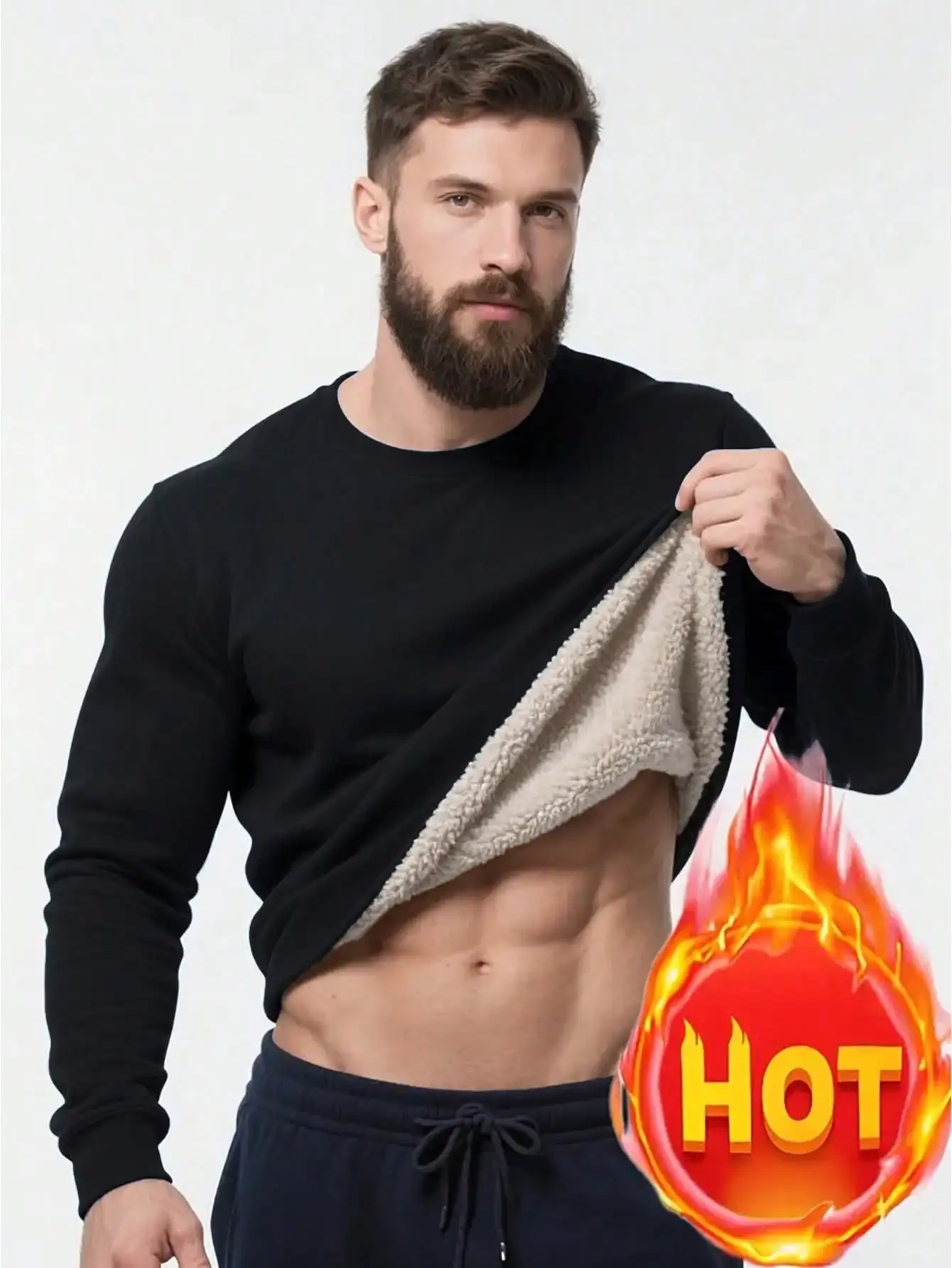 

Men's Thermal-Lined Crewneck Sweatshirt, Thick Warm Fleece Lining, Casual Long Sleeve Top for Winter