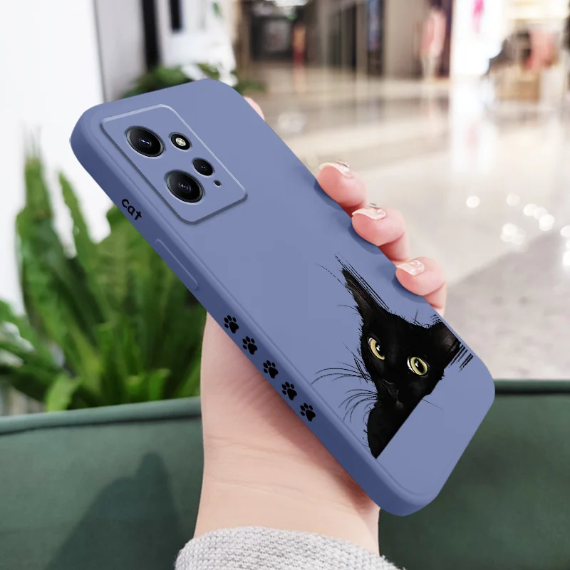 Cold Black Cat Phone Case For Xiaomi Redmi Note 13 12 12S 11 11S 10 10T 10S 9 9S 8 7 Pro Plus 4G 5G Liquid Silicone Cover