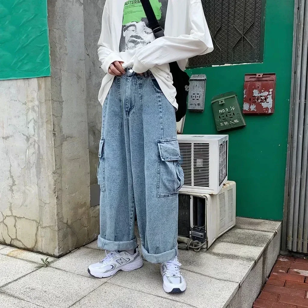 

Baggy Jeans Trousers Male Denim Pants Black Wide Leg Pants Men's Jeans Oversize Cargo Korean Streetwear Hip Hop Harajuku