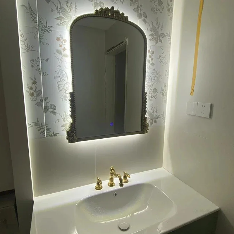 Arched Washbasin Mirrors European Wall Hanging Bathroom Mirror Carved Decorative Mirror A on sale