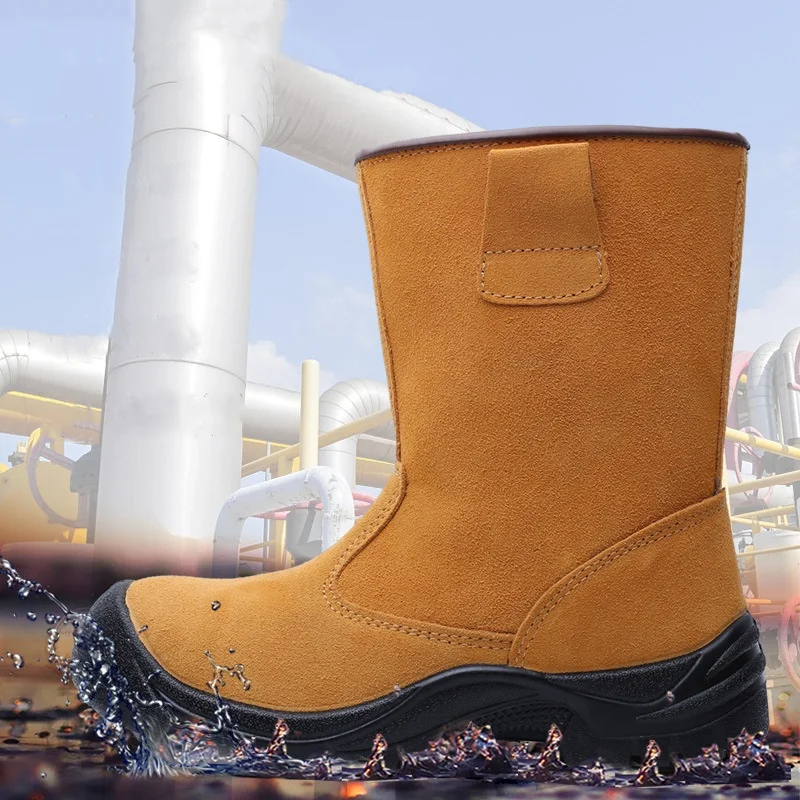 Puntale in acciaio casual da uomo stivali antinfortunistici da lavoro slip-on scarpe da saldatura in pelle scamosciata di mucca lavoratore utensili di sicurezza alta botas proteggere