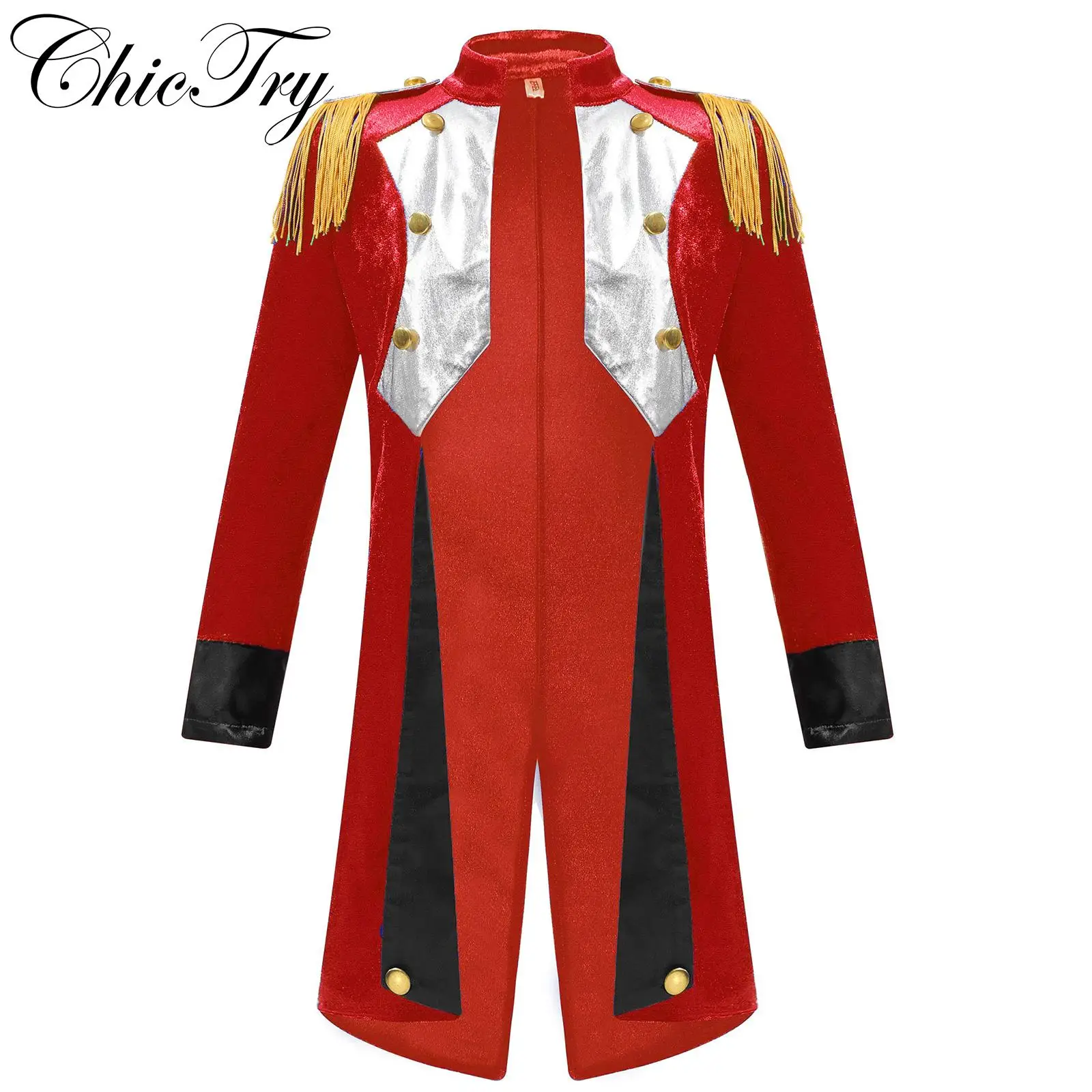 

Kids Napoleon Costume Halloween Cosplay Party Tailcoat Long Sleeve Tassel Epaulet Gold Buttons Jacket Carnival Roleplay Dress Up