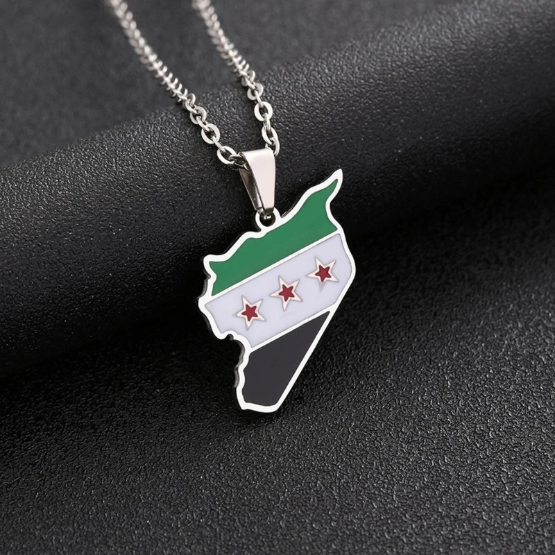 Unisex Syria Country Map Pendant Necklace Gold Silver Color Chain Choker Necklace Jewelry Christmas Party Ornament