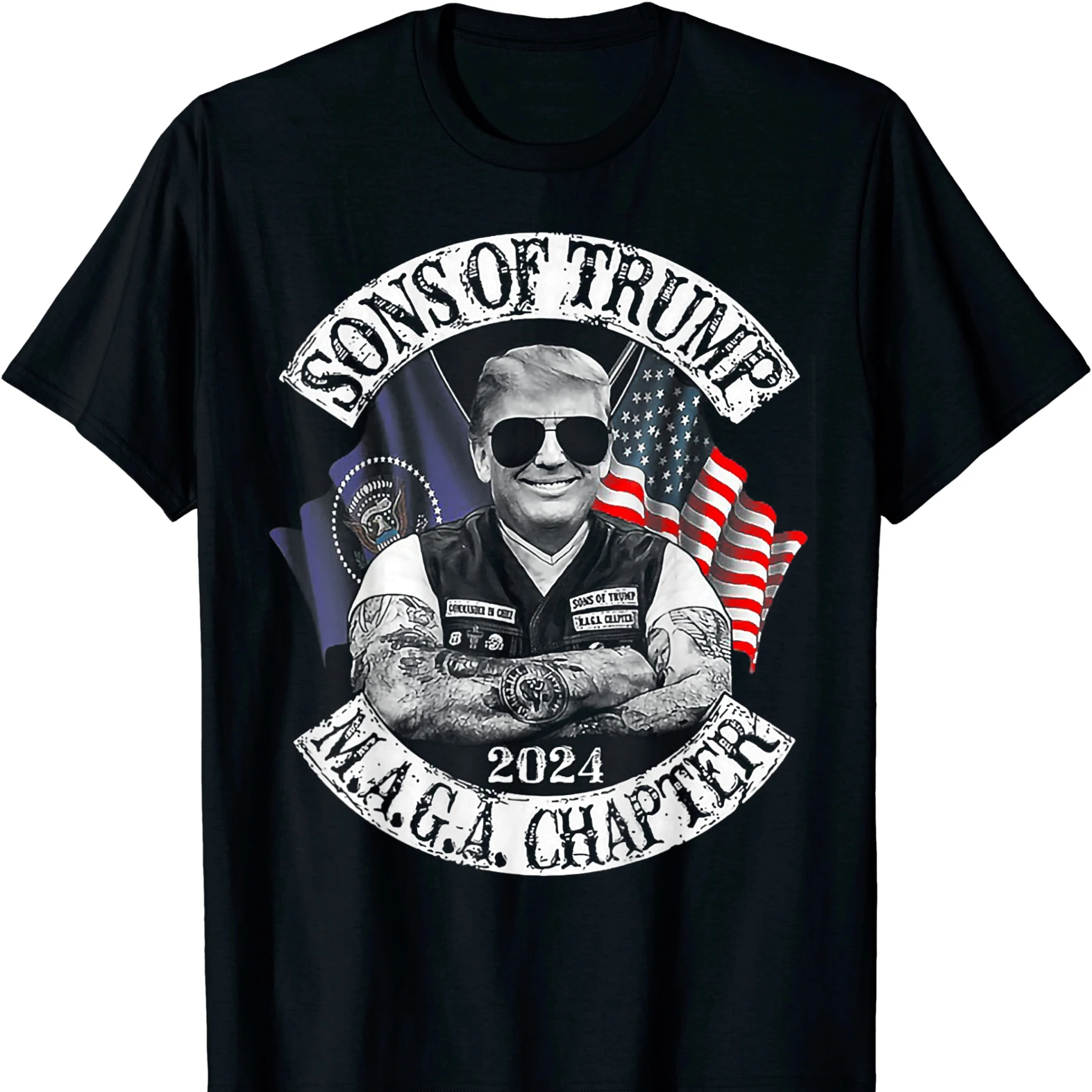 MAGA Chapter Sons of Trump 2024 USA Distressed Flag T Shirt New 100% Cotton Short Sleeve O-Neck T-shirt Casual Mens Top