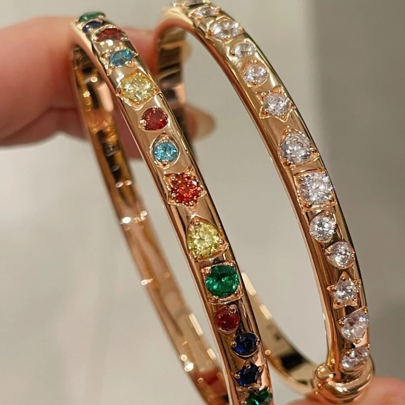 Cameo 925 Silver Gold-plated Vintage Colorful Candy Gems Fashion Bracelet Open Design High-end Light Luxury Jewelry