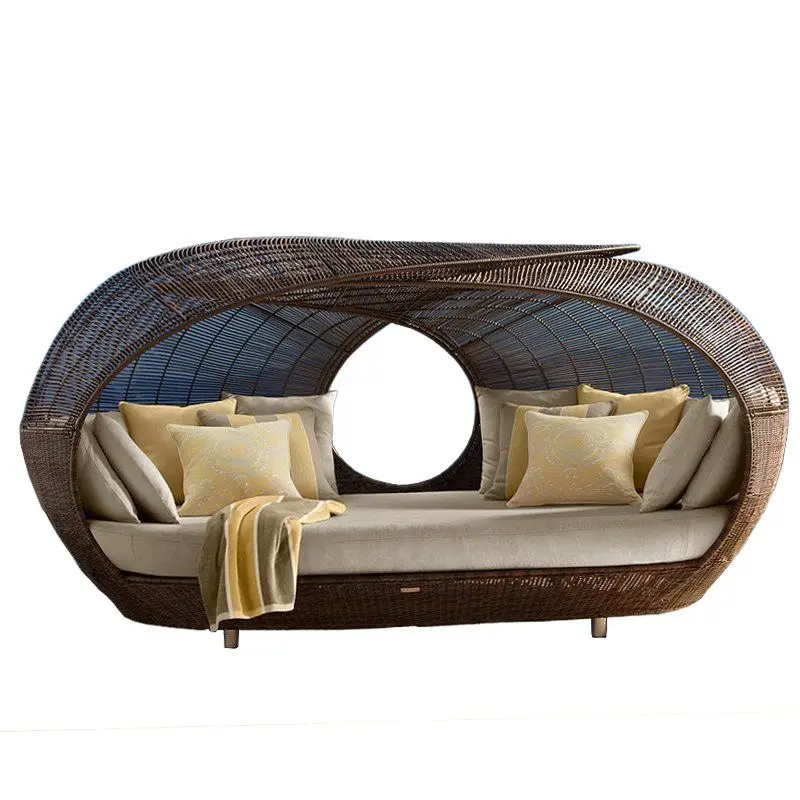 Luxury hotel rattan sofa bed, villa outdoor courtyard small garden bed