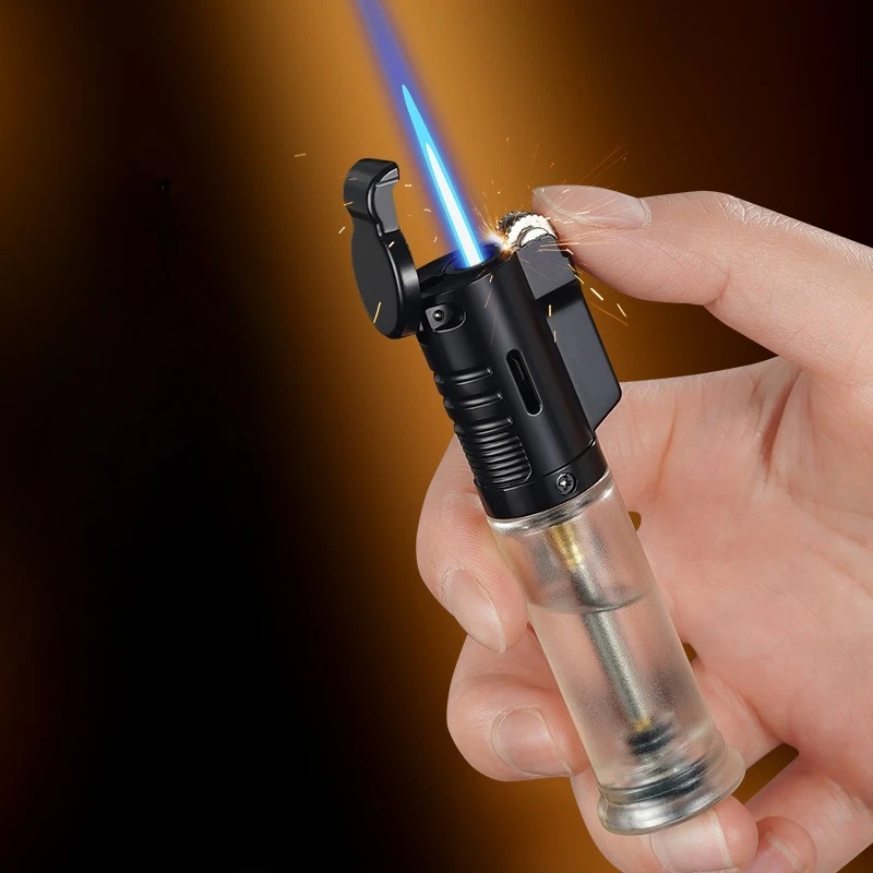 

New Direct Jet Lighter Transparent Visible Airwell Capacity Grinding Wheel Direct Jet Blue Flame Windproof Inflatable Lighter