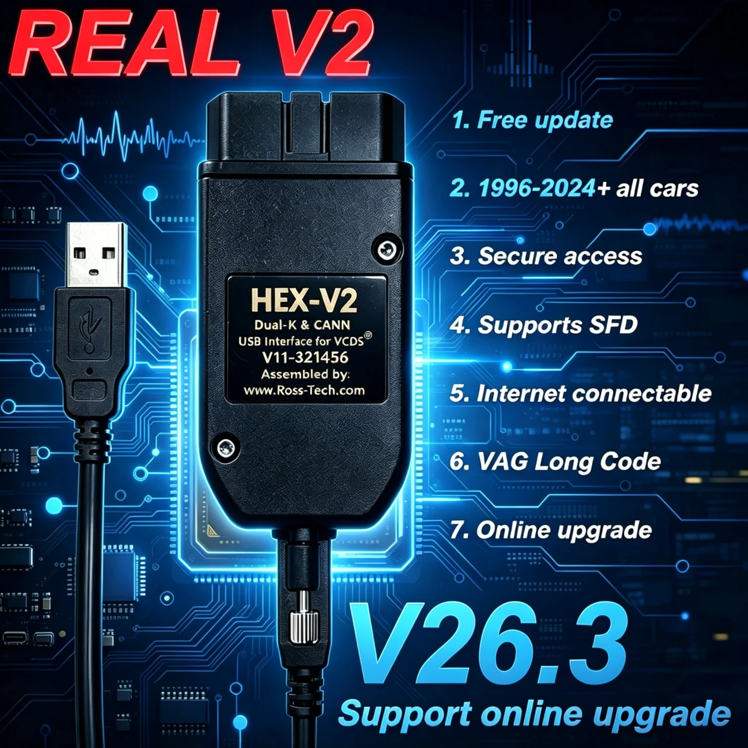 2026 Multi-Language HEX V2 VAG COM Interface VCDS Car Diagnostic Scanner Can be upgraded online - 429 chip upgrade version