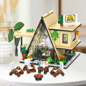 Moc creative store house summer camping tent model building block city landscape beauty shop girl toy children&#x27;s cute gift