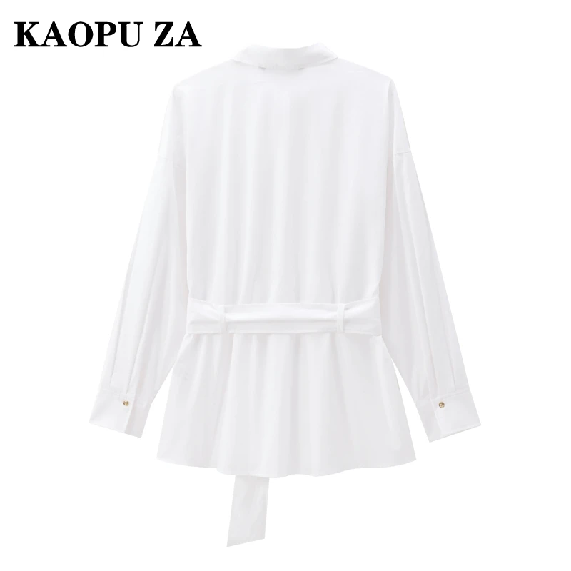 KAOPU ZA Camisa solta com cinto para mulheres, colarinho quadrado, moda casual, básico elegante, novo, primavera, outono, 2022