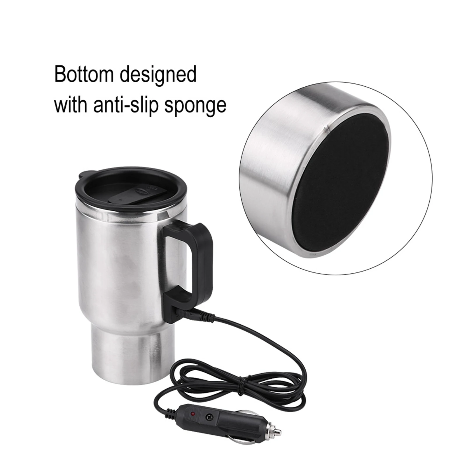 12V 450ml Electric Incar Stainless Steel Travel Heating Cup Coffee Tea Car Cup Mug Car Coffee Mug