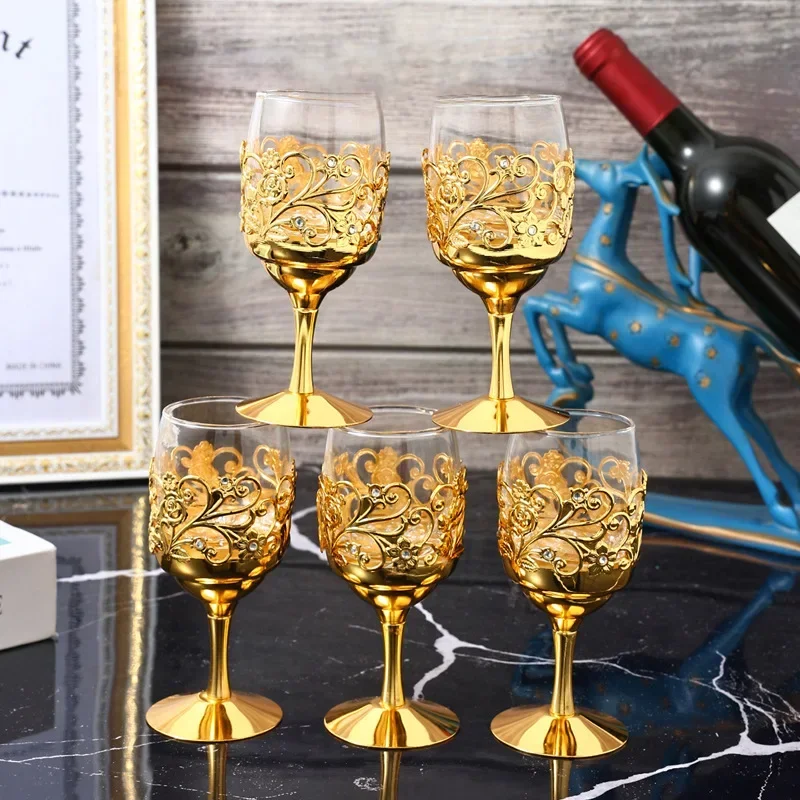 Ramadan Retro Creative Wine Glasses Vodka Goblet Liquor Spirits Cup Golden Flowers European Style Wedding Wine Cup Drinkware