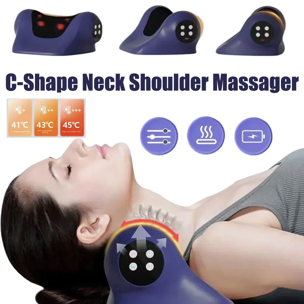 

Ergonomic C-Shape Neck Shoulder Massager with Soothe Heat Multi-Level Intensity Rechargeable Pain Relief Massage Cervical Pillow