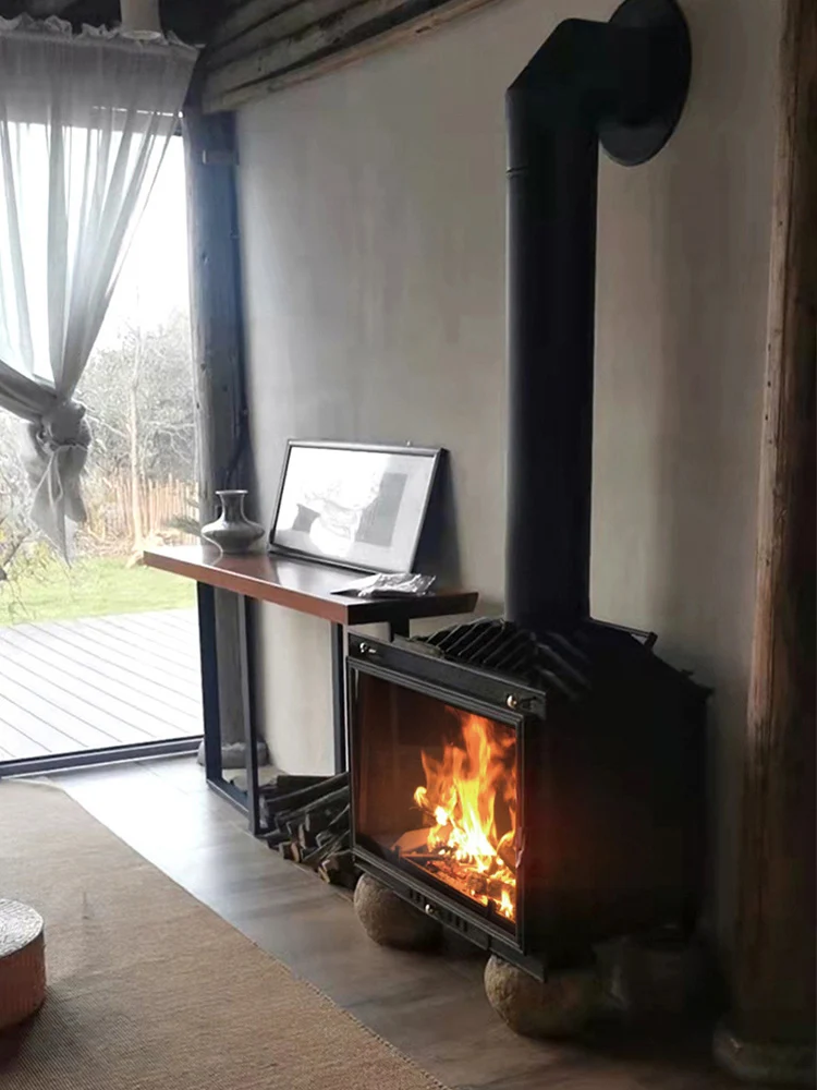 Group cheminée à bois domestique, poêle en fonte, style européen, foyer domestique, chauffage intérieur