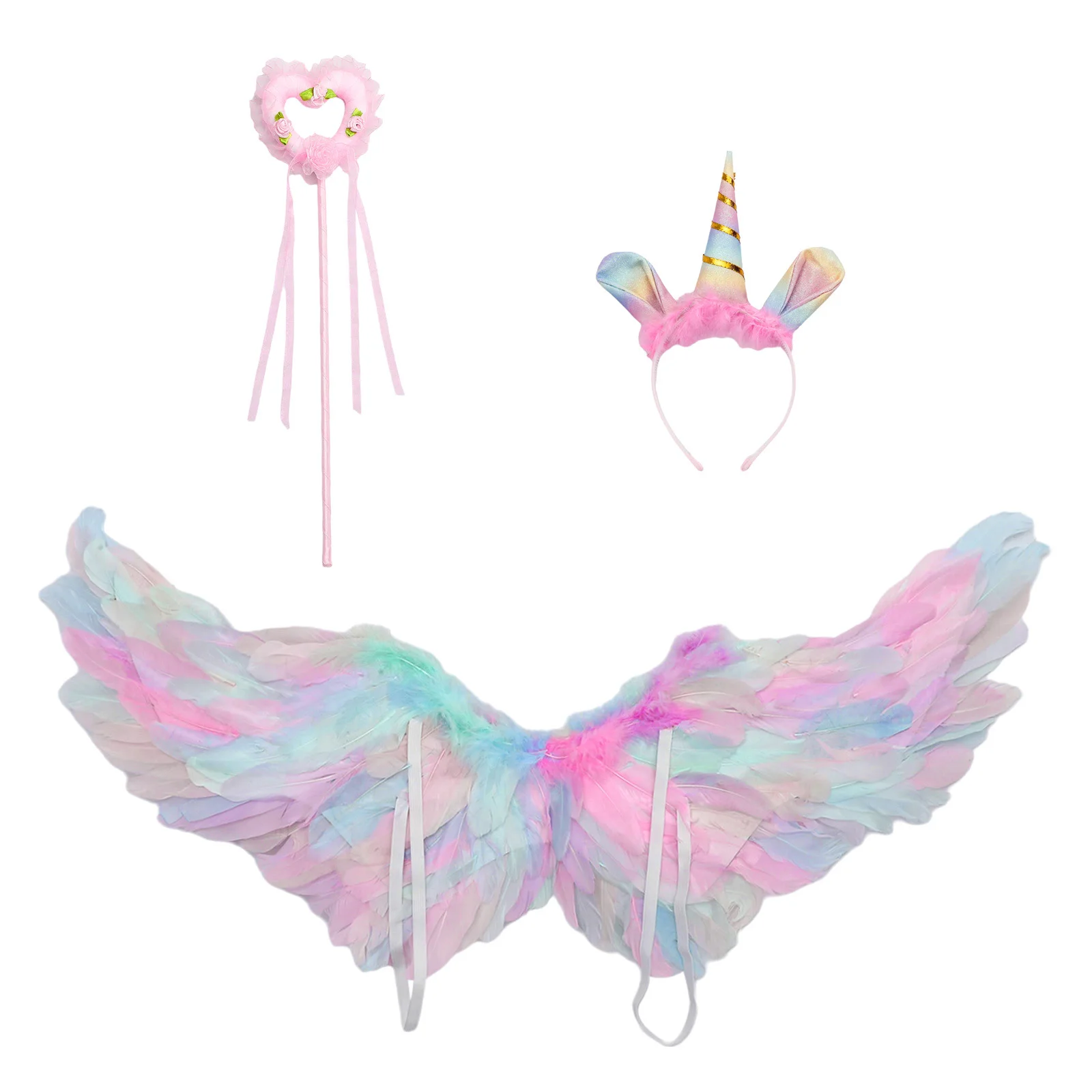 

Luxury Fairy Accessories Hand Painted Feather Wings Crystal Headpiece Magic Scepter Wand Adults Kids Theater Performance Kit