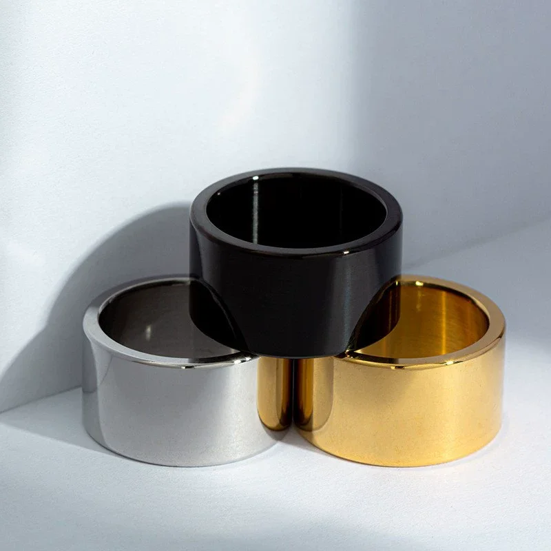 عالية الجودة الرجال الفولاذ المقاوم للصدأ خواتم الصلبة بسيطة 12 مللي متر واسعة ضخمة الدائري للذكور الزفاف الفرقة مجوهرات اكسسوارات بالجملة