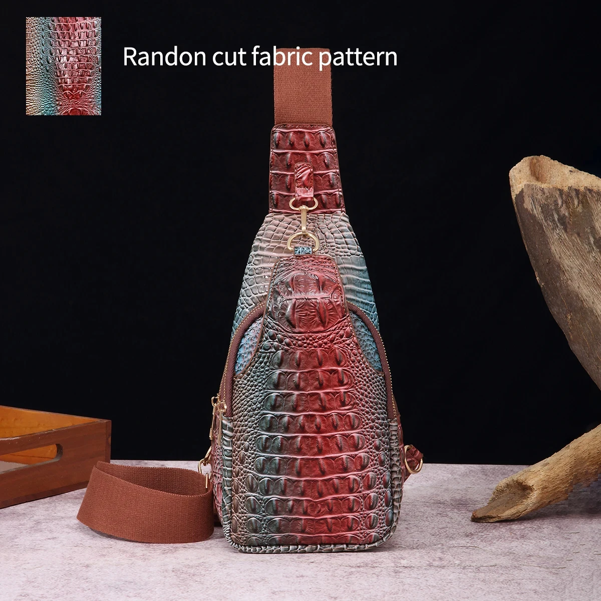 

Classic crocodile pattern hook buckle with 3 layers practical women's chest bag crossbody bag
