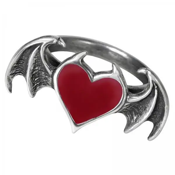Gothic Vampire Heart Wing Ring Alloy Bat Shape Vintage Punk Jewelry for Couple Party Gift Women Men