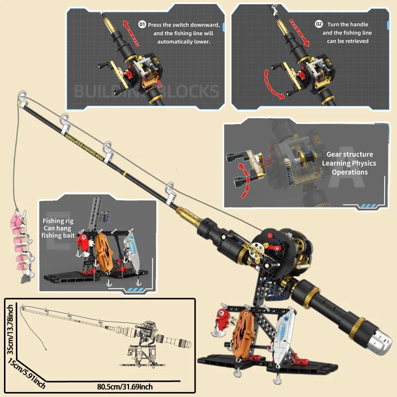 Hengel MOC Bouwstenen Technologie Machineserie Assemblage Simulatiemodel Vormgevend visaas in meerdere vormen Creatief cadeau