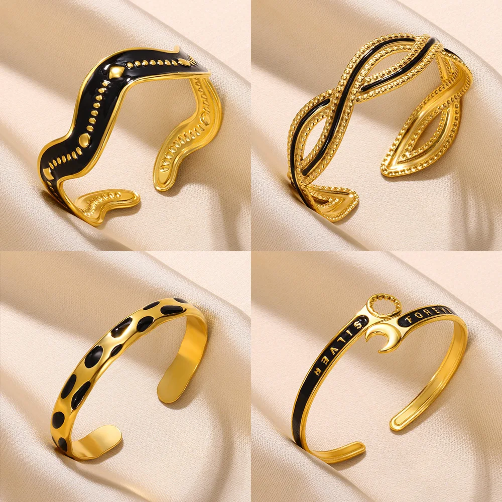 Black oil dripping wrench open bracelet Women's wave Fried Dough Twists gold plated bracelet leopard bracelet