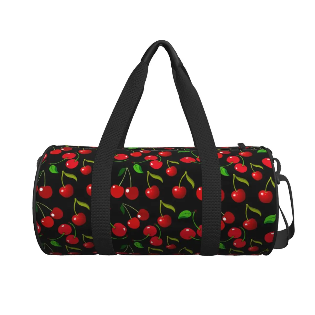 Red Cherries Print Sport Bags Green Leaves with Shoes Gym Bag Portable Male Female Design Handbag Luggage Graphic Fitness Bag