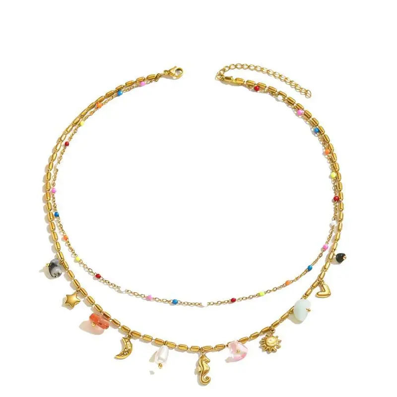 Boho Sexy Mode Edelstahl Seestern Seepferdchen Anhänger Halskette Damen Niedliche Bunte Perlen Schlüsselbeinkette Schmuck Geschenk – Detail 5