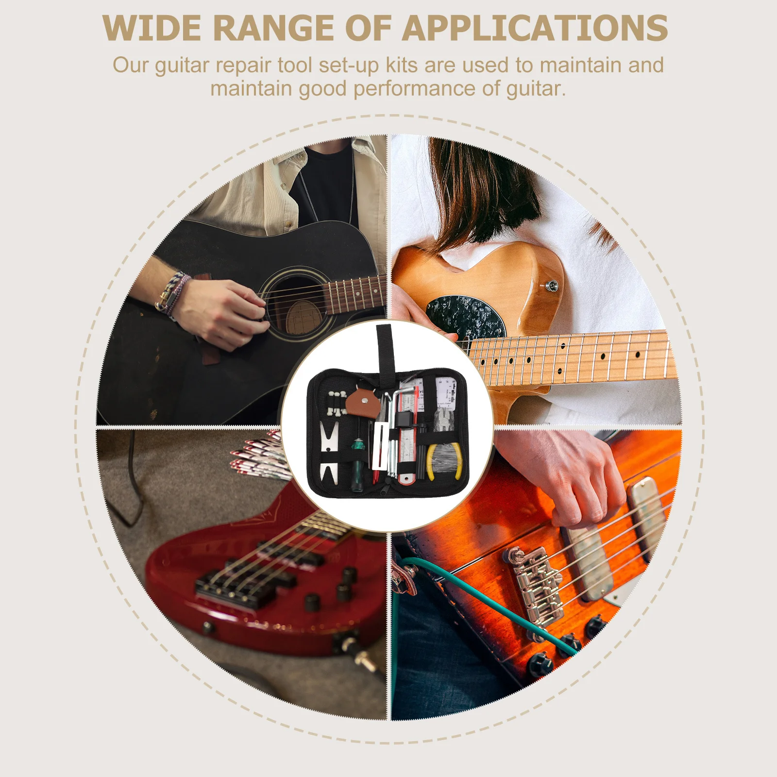 

1 set 1 Set Guitar Repair Tools Kit For Electric Bass Acoustic Guitar Maintenance Carry Bag String Winder Hex Key Wrench Tuner