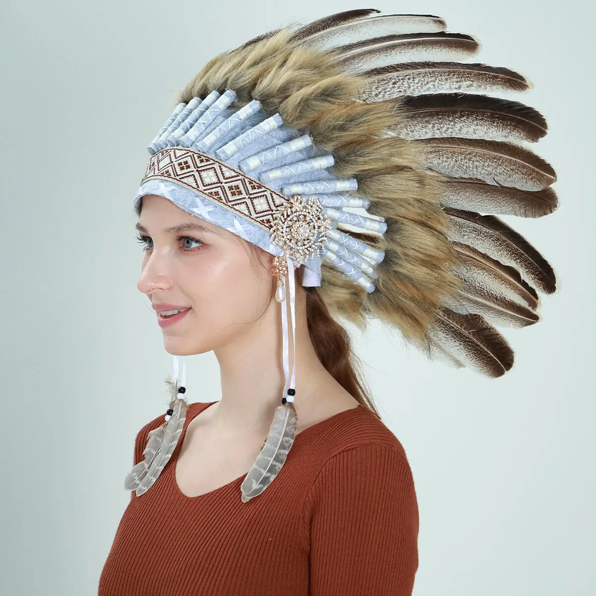 Halloween Funky Chief Headdress Headband for Women Feathers Stage Costume Performance Photography and Fashion Show Accessories