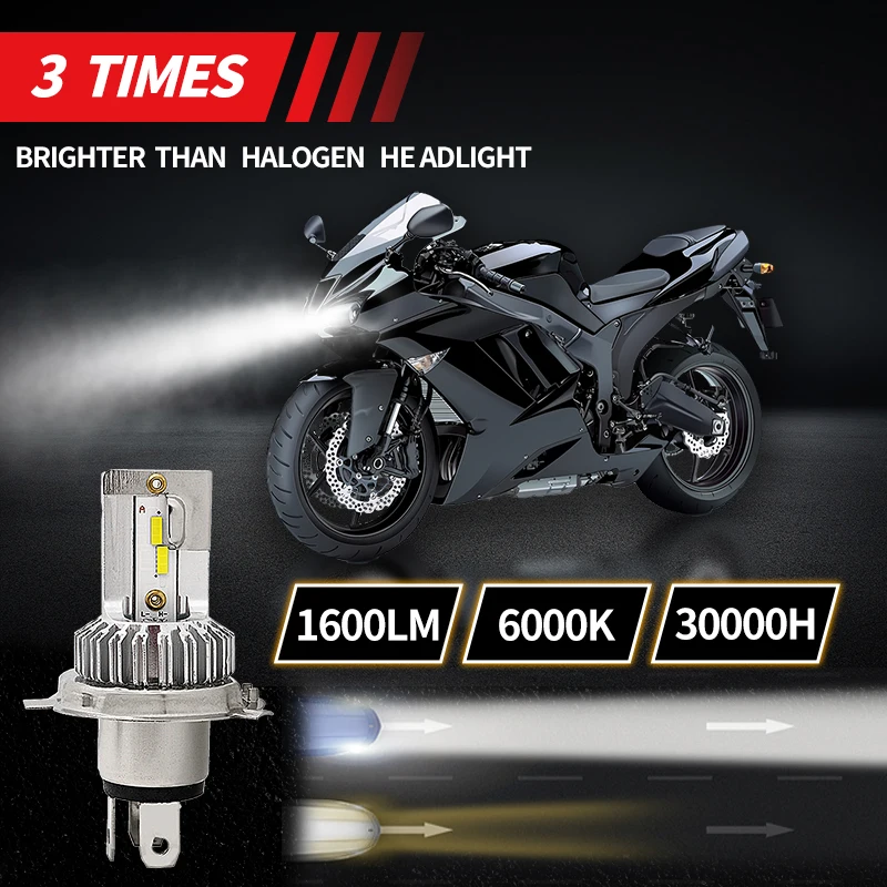 1PC H4 BA20D LED Motorcycle Headlight Bulb DC 11V-60V 2000LM 6500K Moto Light 1860 Chip HS1 H6 Scooter Motobike Head Lamp