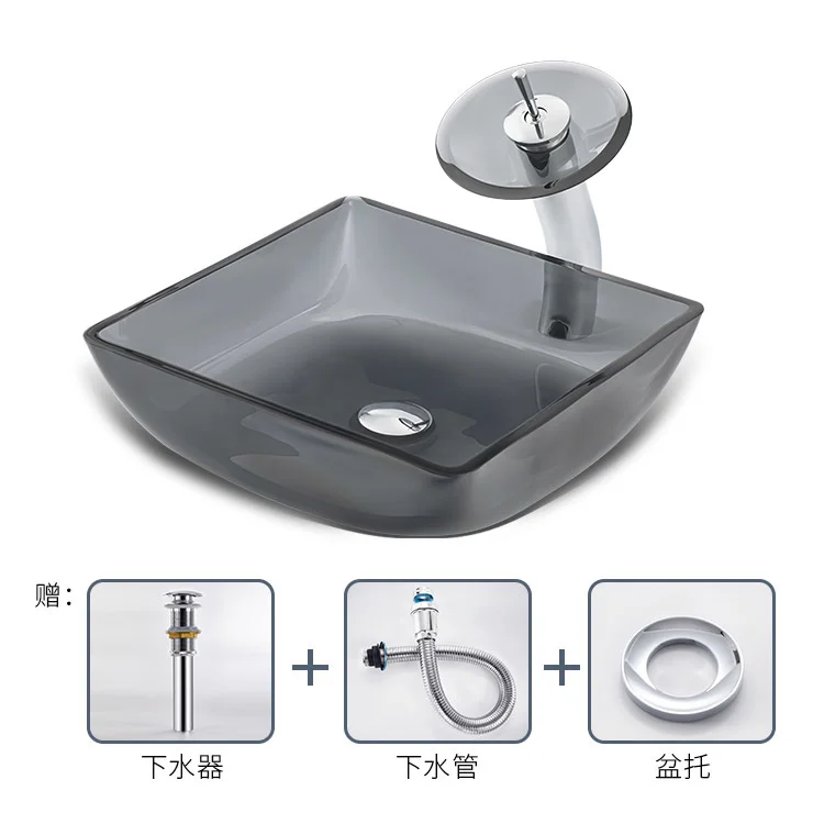 Tempered Glass Washbasin Modern Simple Bathroom Sinks Single Basin Transparent Art Bathroom Washbasins Circular Washing Sinks