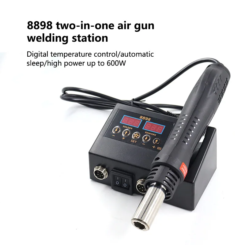8898 Welding Rework Station 2 In 1 Multi-function Soldering Station Welding Iron Heat Gun, Adjustable Temperature And Air Volume