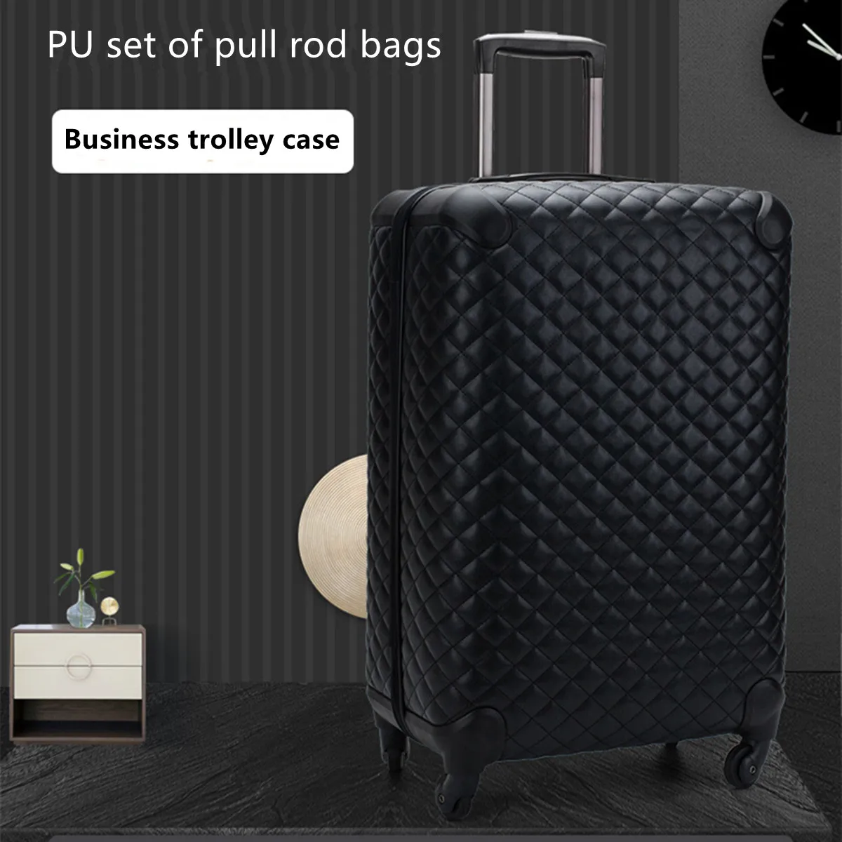 Caso Trolley Business Couro PU, Bolsa de Ombro de Viagem, Mala de Bagagem Feminina, Saco de Armazenamento Plaid, 4 Rodas Bagagem Box Cosmetic