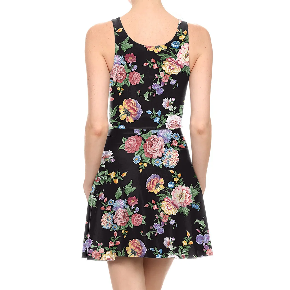 Custom Your Design Women Short Skirt Sublimation Printing No Fade Female Black Flowers Printed Dress