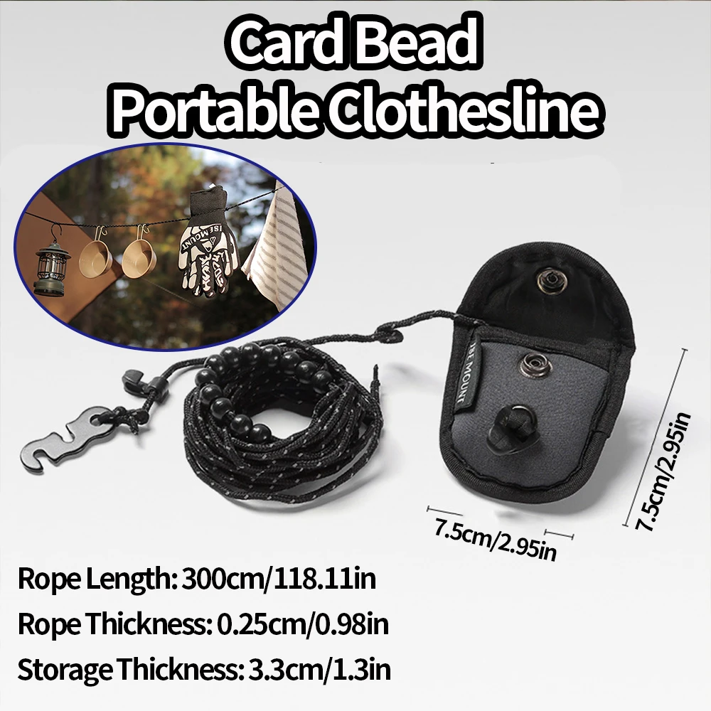 

Adjustable Beaded Clothesline, Portable Retractable Washing Line with Buckle, Heavy Duty Outdoor Drying Rope for Camping, Travel