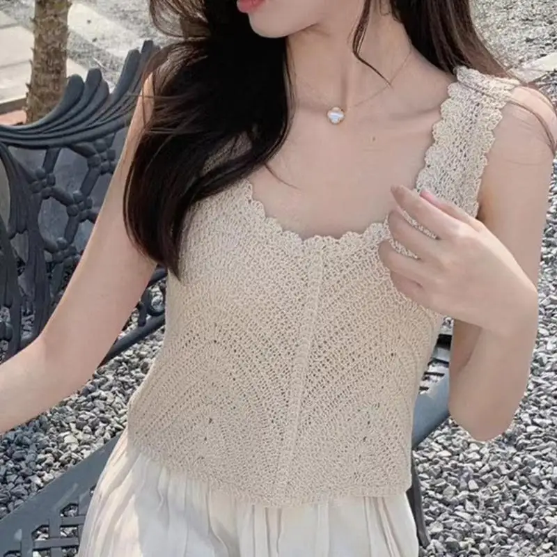 Frauen eleganter ärmelloser Camisole Häkelknit Crop Top Sommerpullover Weste