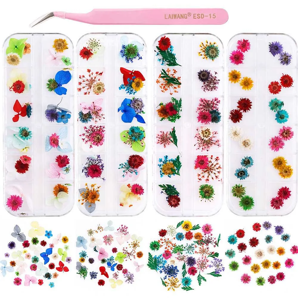 Mini Dried Flower Material Package 12 Color Hydrangea Daffodils Small Daisy Manicure Stickers Japanese