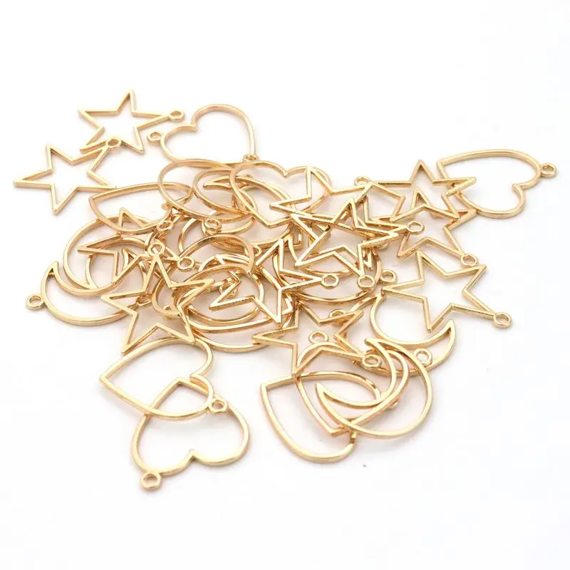 50 Mixed Stern Mond Herz Gold Farbe Pendent Metall Form Für Schmuck, Die Diy Anhänger Charme Armband Zubehör Großhandel – Detail 1