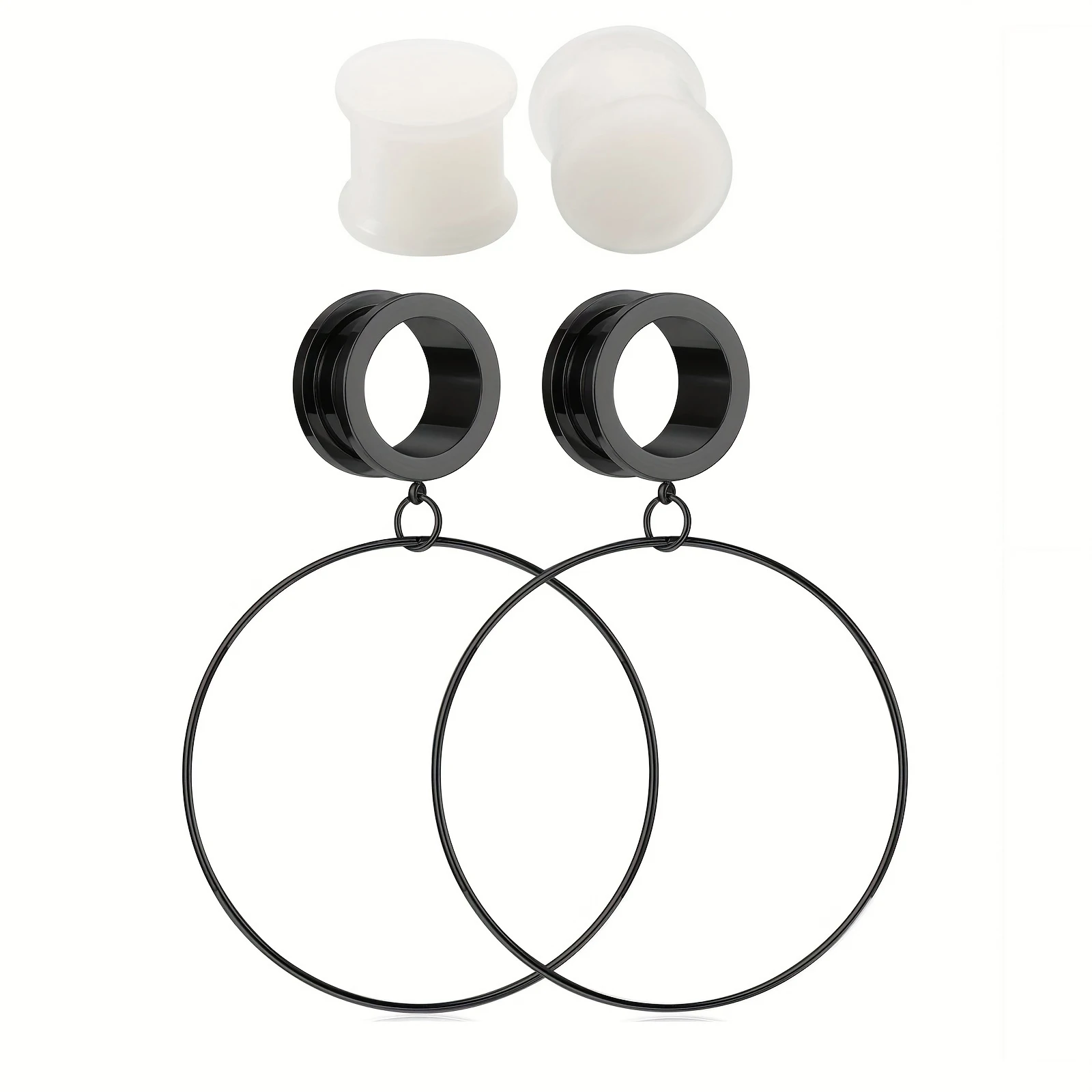 

4pcs Stainless Steel Round Dangle Ear Stretcher for Men Women Silicone Ear Plugs Tunnels Expander Piercing Jewelry 4-20mm