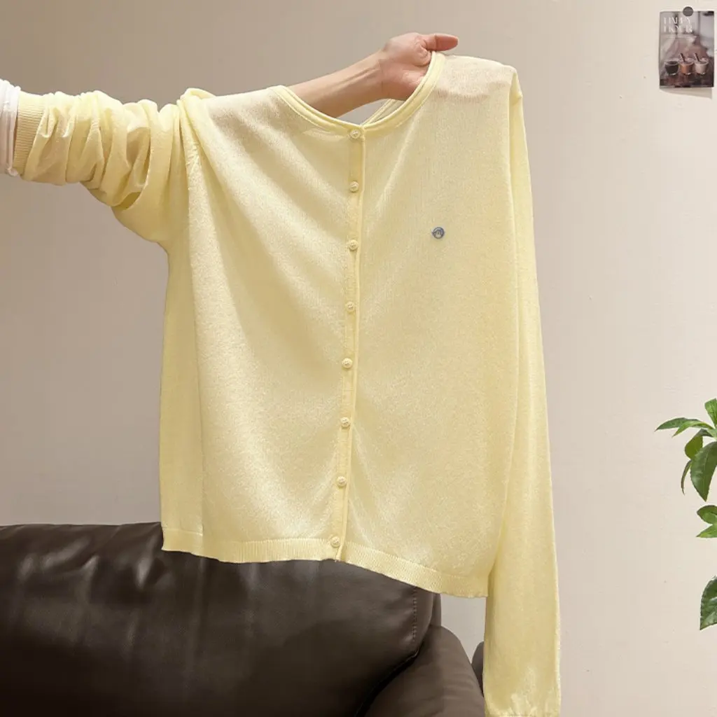 

Unique Thin Round Neck Long Sleeve Sun Protection Open Cardigan Women Summer Loose Casual Single Button Embroidered Top Coat