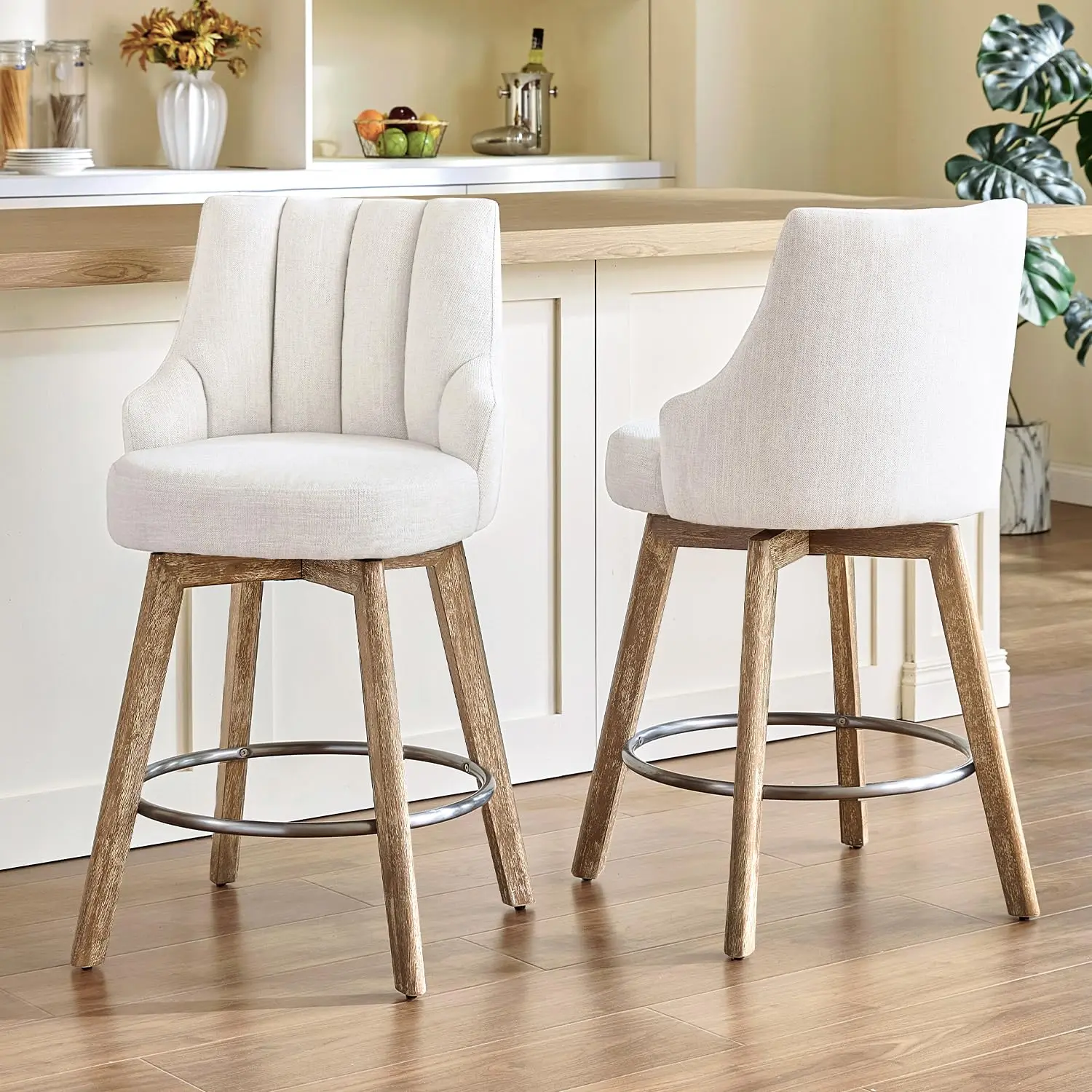 

Counter Height Bar Stools,Swivel Bar Stools With Backs,Barstools Set Of 2,26'' Solid Wood Legs,Thick Seat, Customized