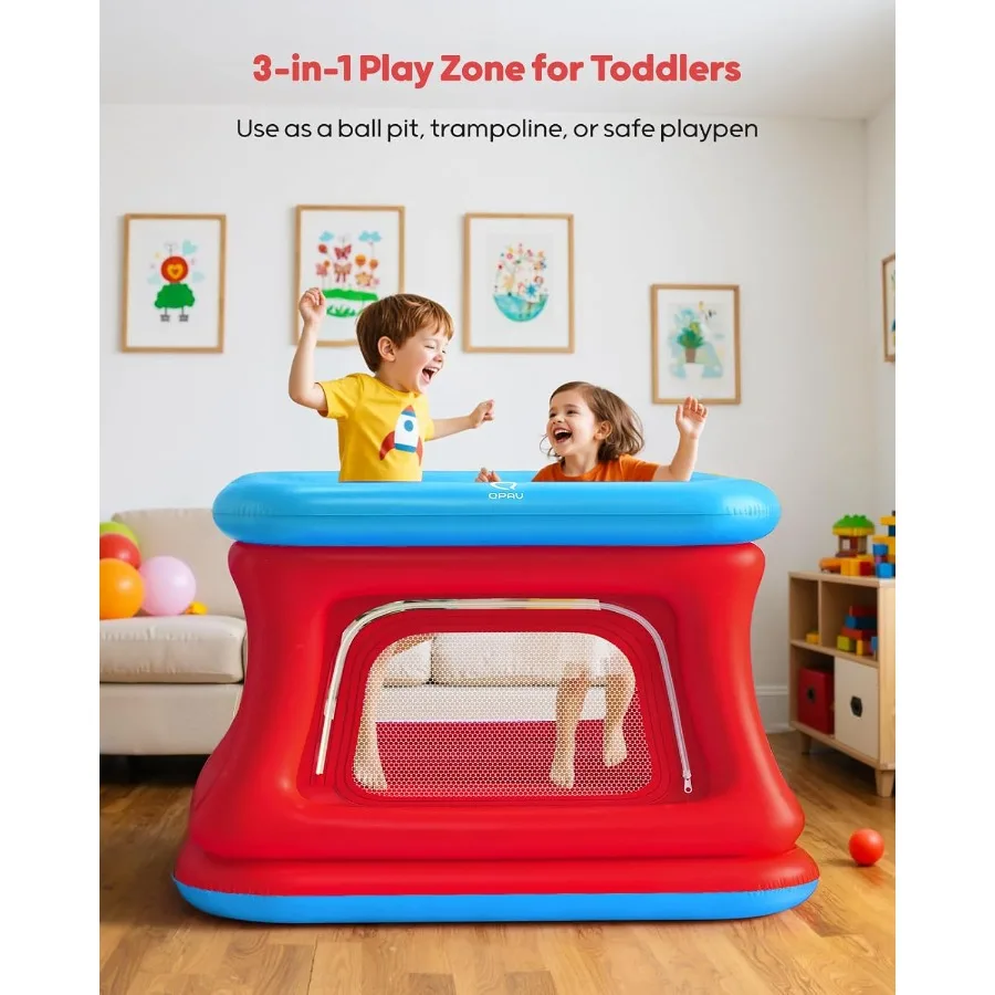 Maison de rebond gonflable 3 en 1 pour les tout-petits âgés de 1 à 3 ans avec fosse à balles et trampoline Caractéristiques de videur à bulles intérieur et extérieur sûr avec