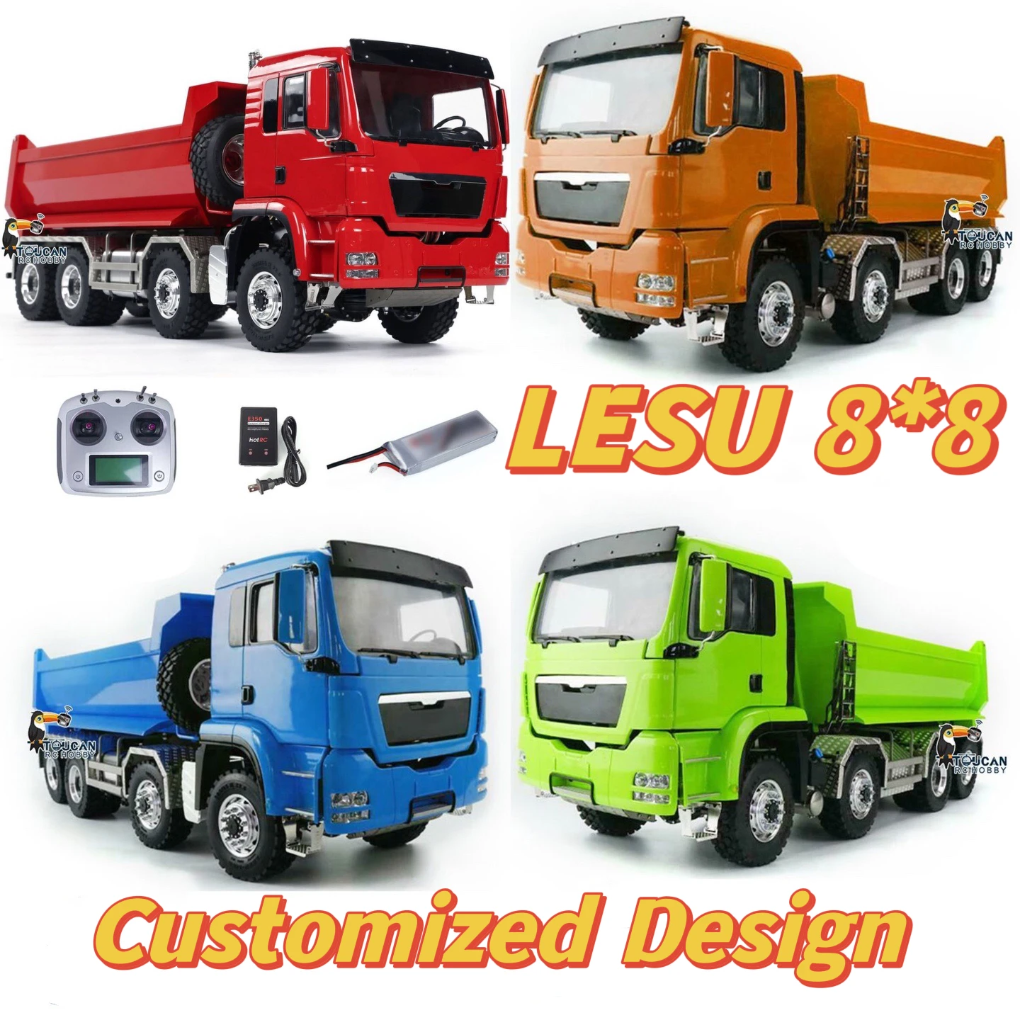 RTR LESU 8x8 RC Hydraulic Dump Truck 1/14 Metal Radio Control Tipper Car Painted Model with Light Sound Set Battery Toy THZH1888