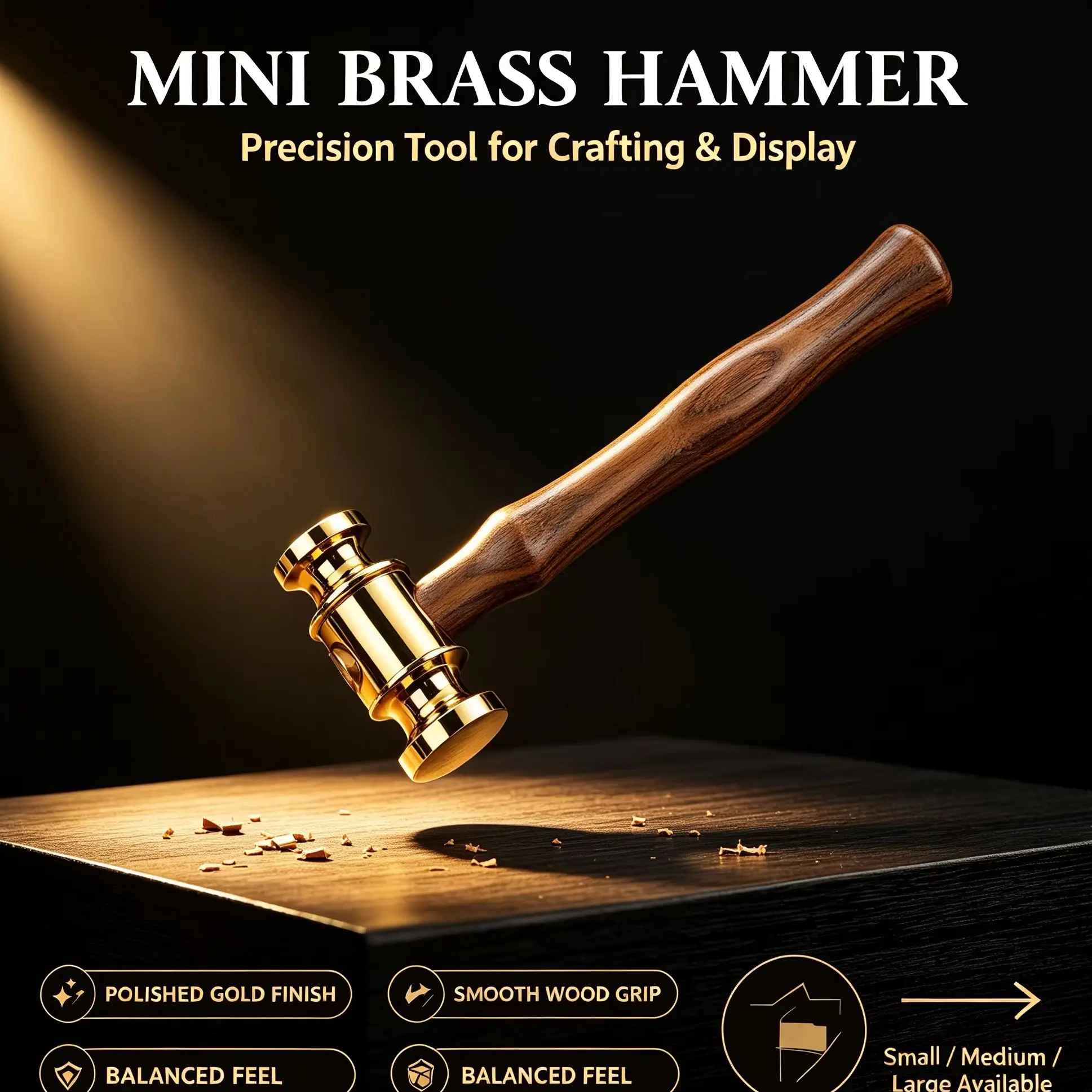 Black Walnut Handle EDC Hammer, 18K Gold Plated, Hand Polished Mirror Surface, Premium Leather Craft Accessory