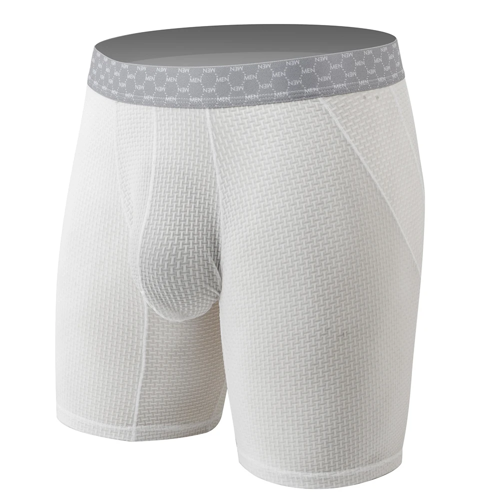 New Mens Ice Silk Middle Waist Jacquard Underwear Solid Long Shorts Boxer Briefs Underpants Panties Sports Fitness Men's Boxers