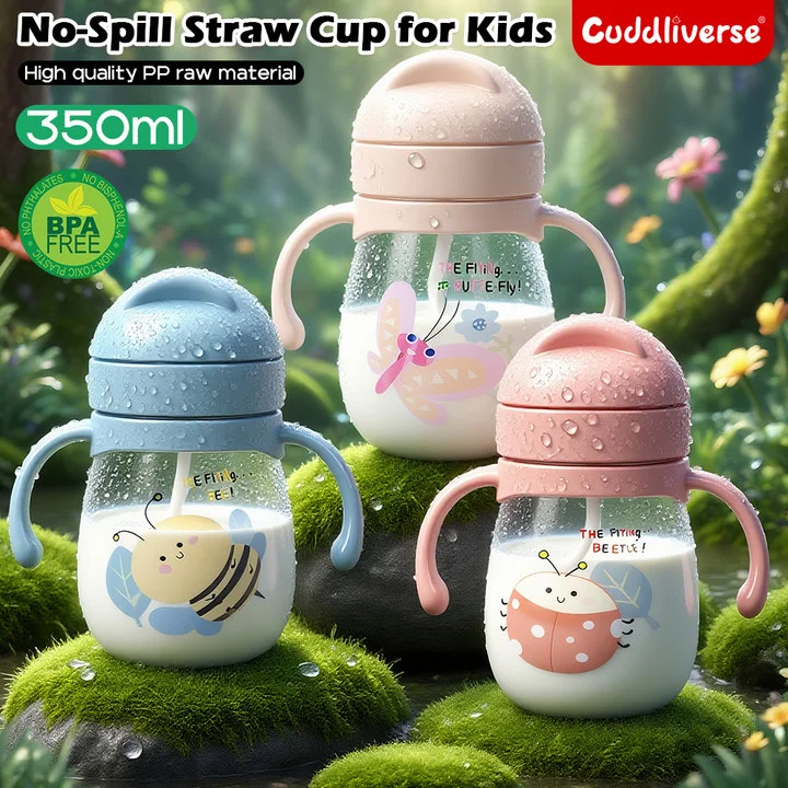 

350ml Bee-Themed Kids Water Bottle | Leak-Proof Straw Cup | Gravity Ball Design | BPA-Free Plastic | Handle for Easy Carry