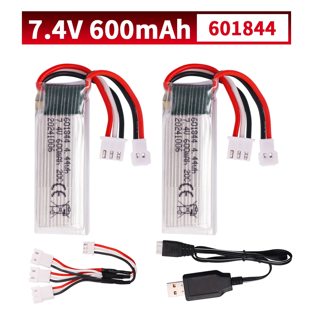 601844 7.4 فولت 600 مللي أمبير بطارية مع كابل شحن ل WLToys F959 XK DHC-2 A600 A700 A800 A430 RC طائرة RTF قطع الغيار البطارية
