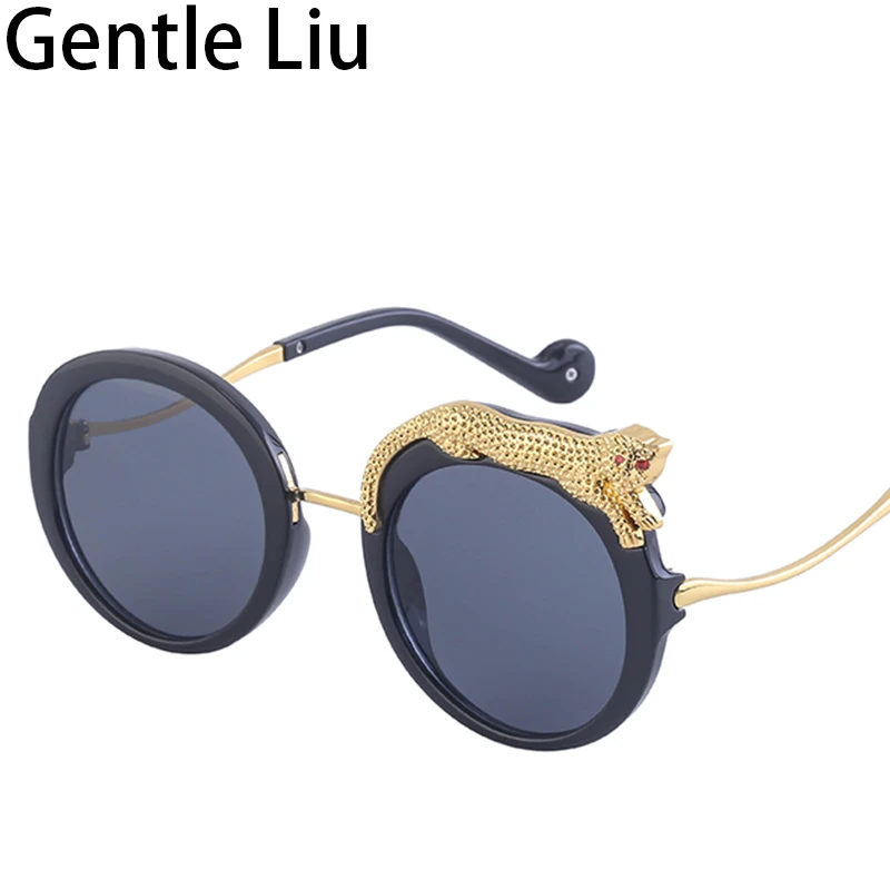 Round Sunglass Women Leopard 2024 New Fashion Sun Glasses for Ladies Brand Designer Shades Computer Anti Blue Light Eyeglasses