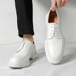 New Men's Leather Shoes Fashionable Trendy Thick Bottom Oxfords Lace-Up Black White Business Office Wedding Formal Shoe for Men